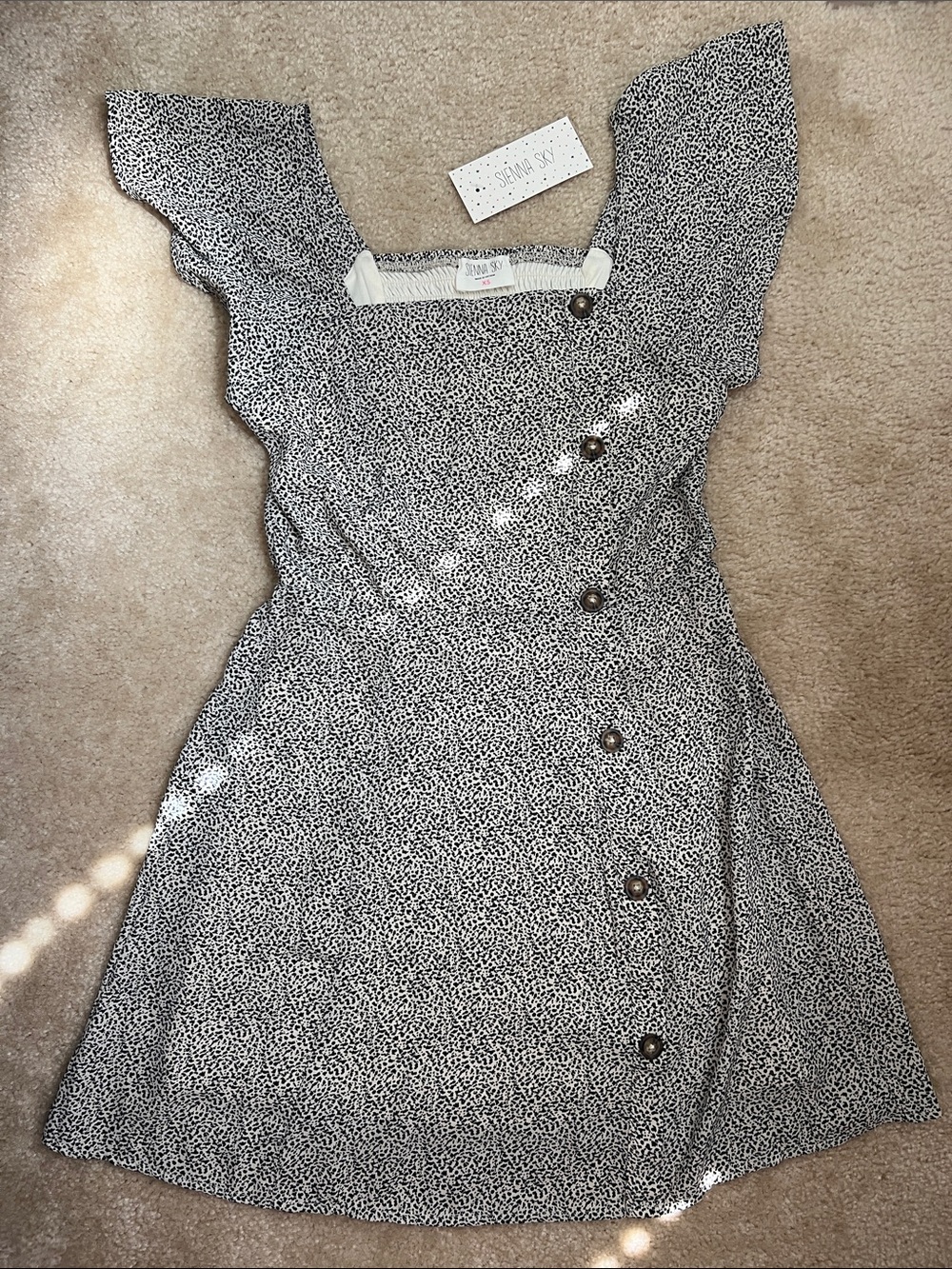 Sienna Sky Black & White Button-Front Flutter Sleeve Mini Dress